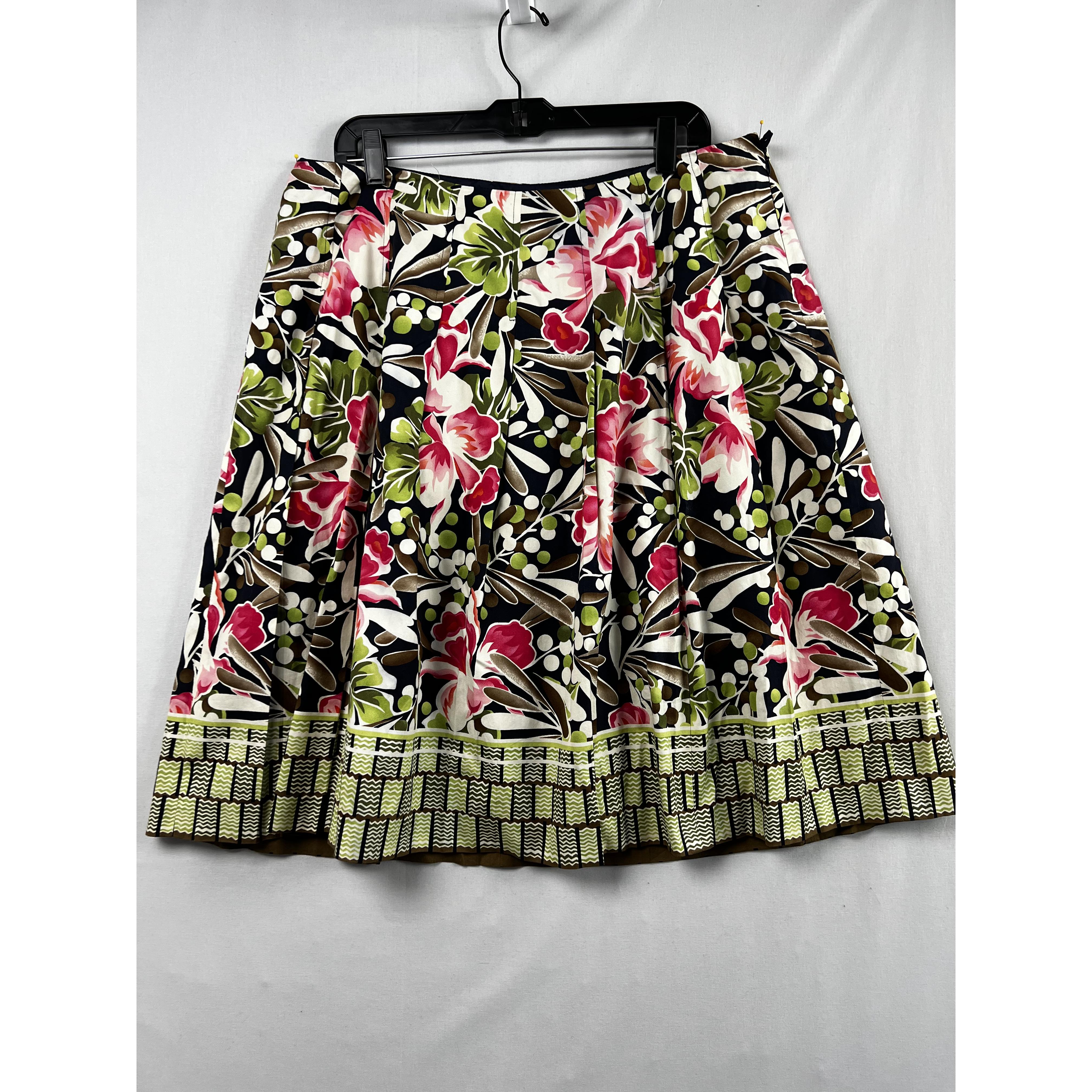 Talbots Skirt Womens 18w Petite A-Line Floral Pleated Knee Length Cotton